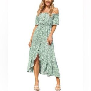 Cupshe Women's Pattaya Off-shoulder Ditsy Frill A-Shape Beach Dress